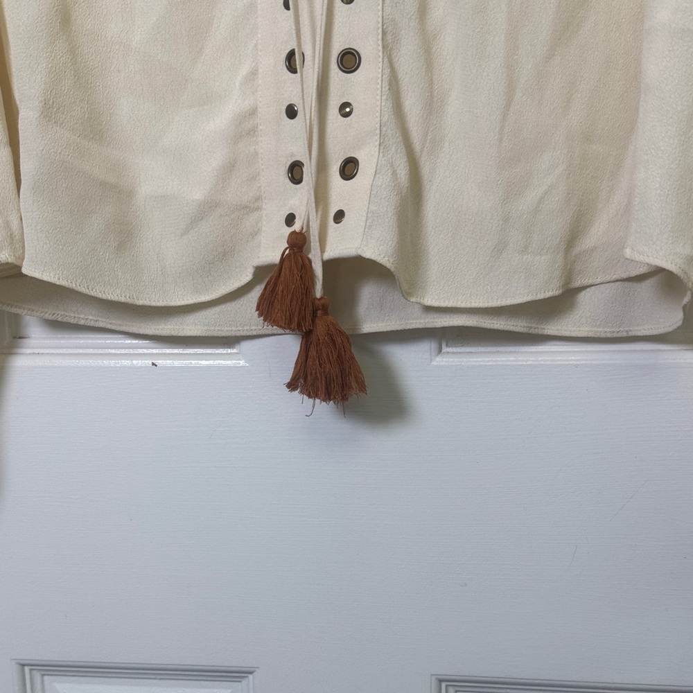Tularosa Lace-Up Tassel Boho Blouse XS Cream Ivory Long Sleeve Top (Sold Out!) - Picture 6 of 11